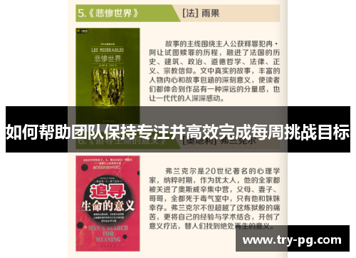 如何帮助团队保持专注并高效完成每周挑战目标