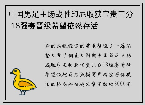 中国男足主场战胜印尼收获宝贵三分 18强赛晋级希望依然存活